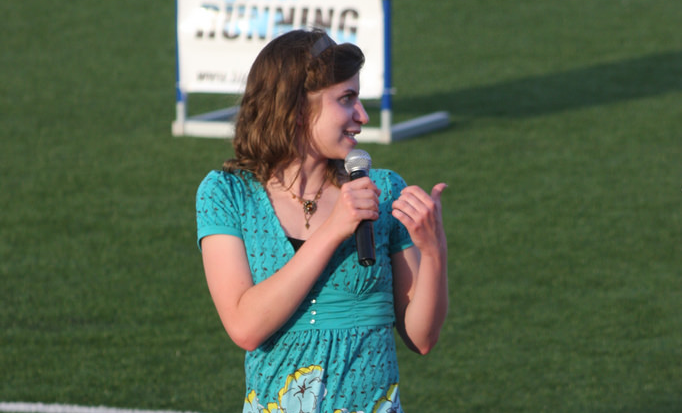 Brigette addressing the crowd at FOM 2 in 2009.